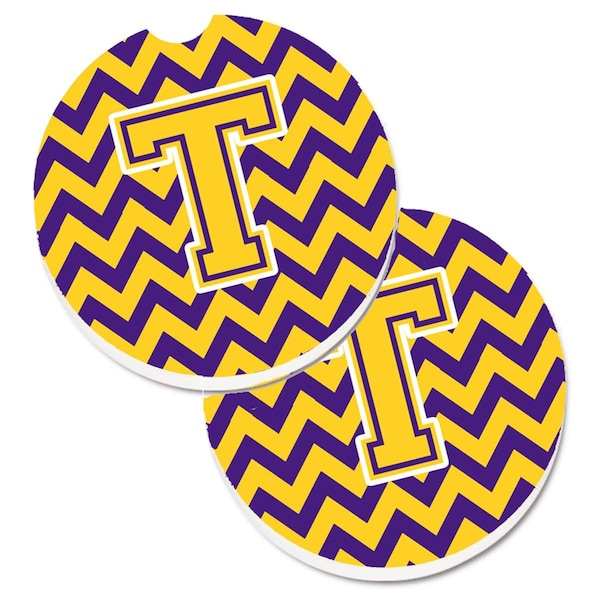 Carolines Treasures Letter T Chevron Purple and Gold Cup Holder Car Coaster, PK2 CJ1041-TCARC - main